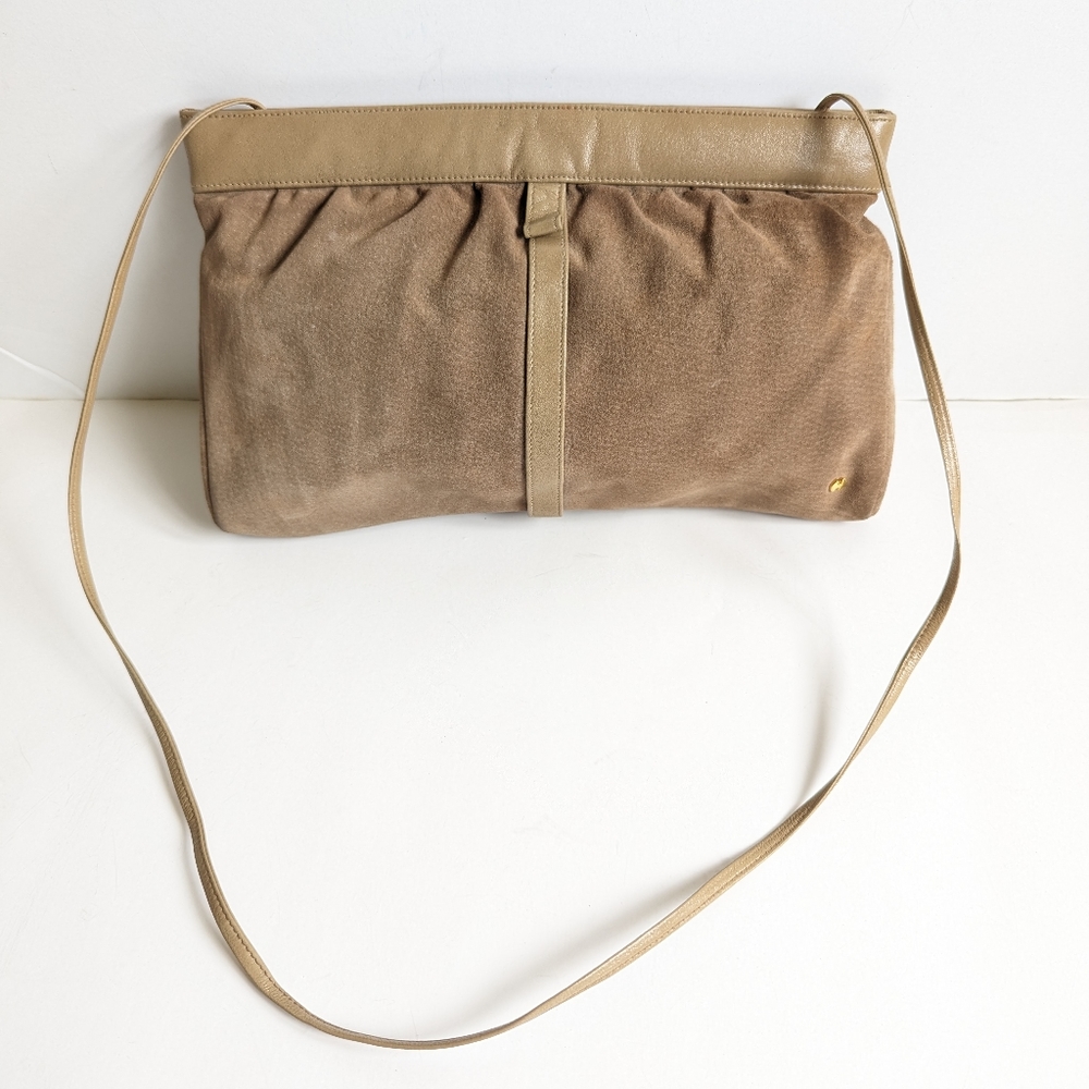 Halston Vintage Suede Shoulder Bag 🦋 Beige Leather